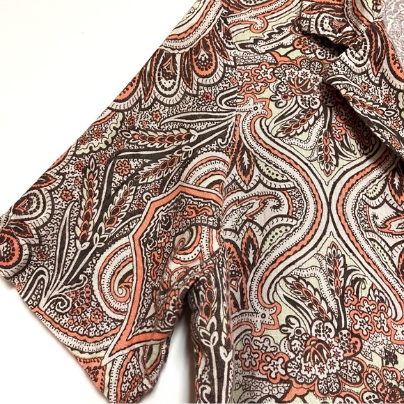 Flax Linen Button Down Shirt Womens SZ Small Paisley Boho Hippie Lagenlook Artsy - Picture 3 of 7